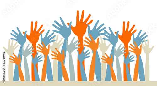 Crowd of happy hands with copy space vector.