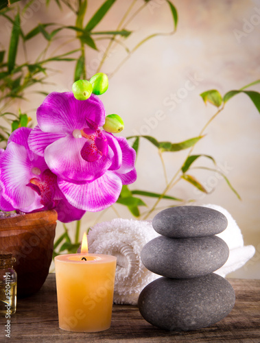 Spa still life with aromatic candle