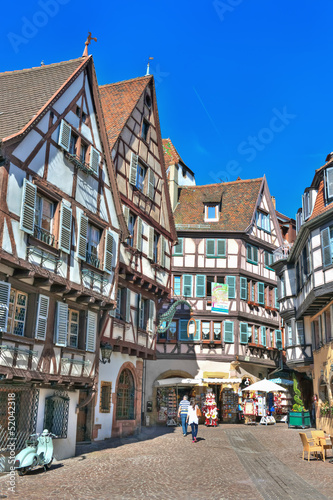 Marchands square with alsatian style houses in Colmar