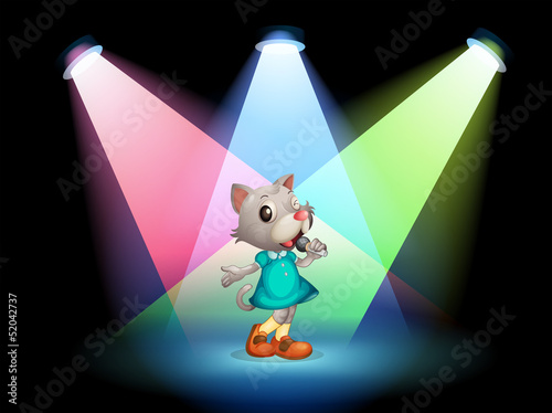 A cat singing with spotlights