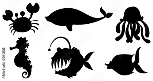 Sea creatures in black colors