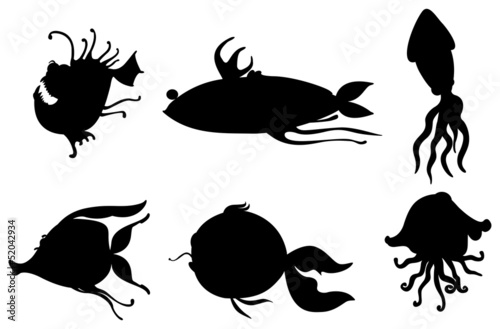 Silhouettes of sea creatures