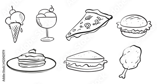 Doodle designs of the different foods