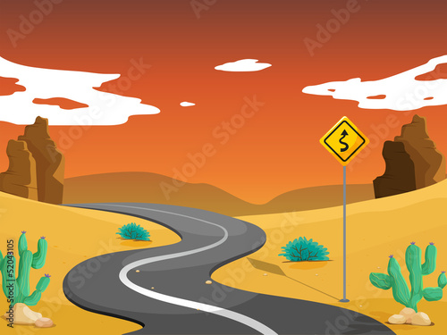 A desert with a curve road