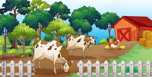 A farm with animals inside the fence