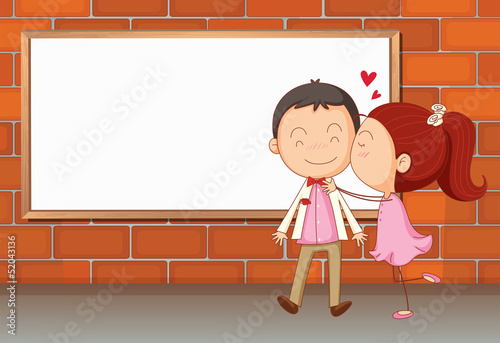 Lovers in front of an empty wooden board