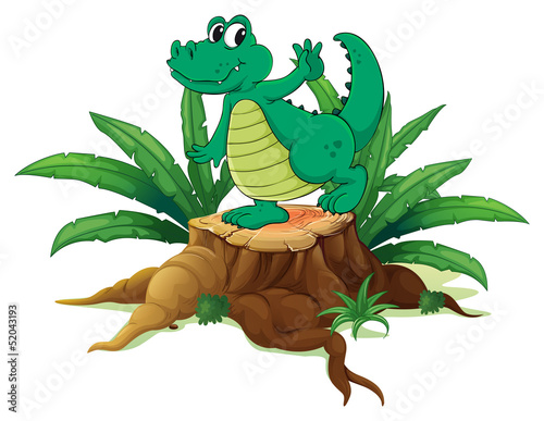 A playful crocodile above the wood