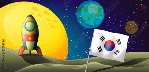 A spaceship near the Korean flag at the outerspace