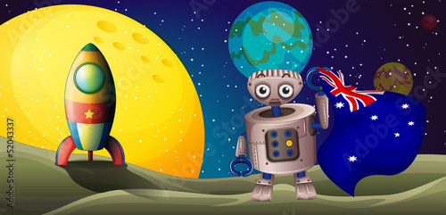 A rocket and a robot with the flag of Australia