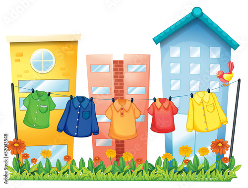 Hanging clothes in front of the buildings