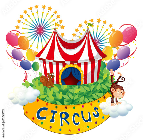 A carnival with a circus signboard