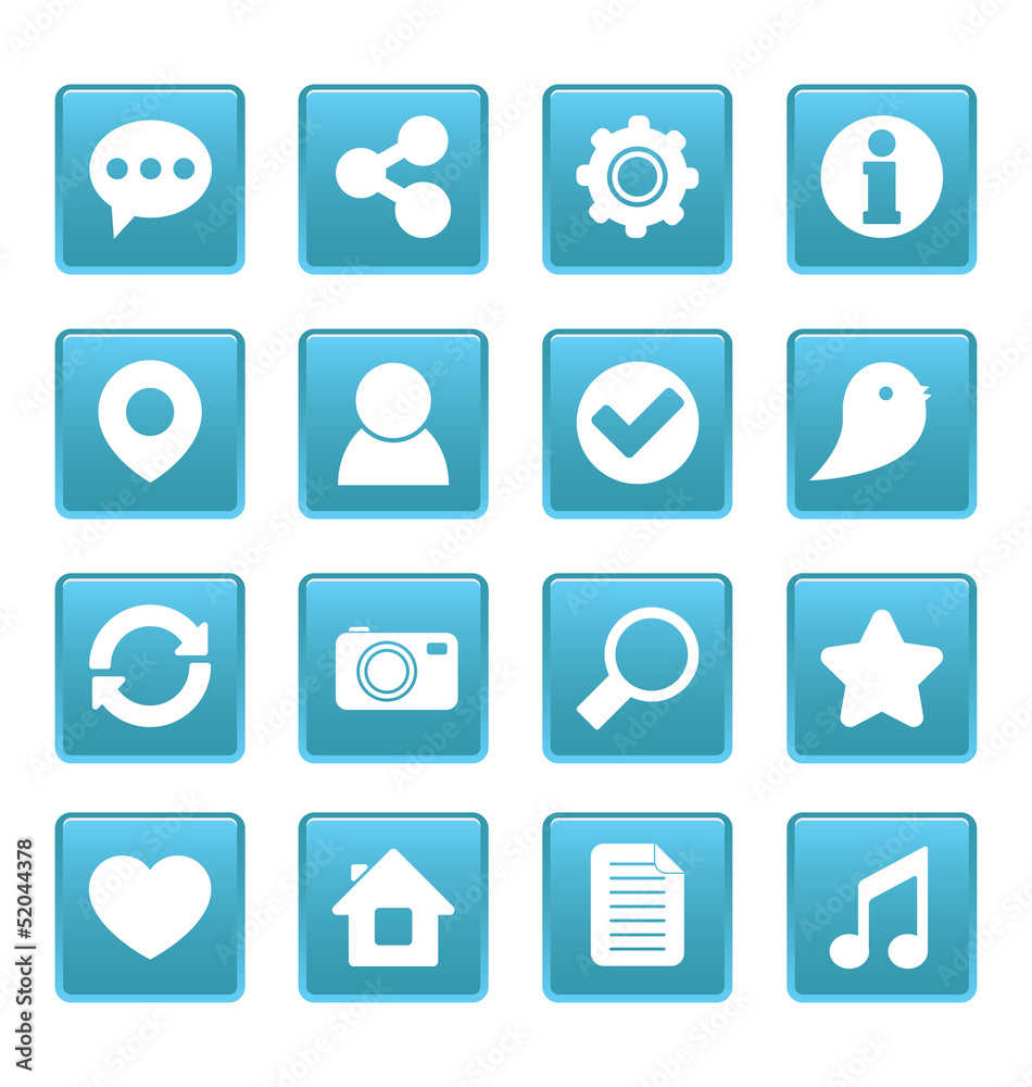 Social media icons on blue square
