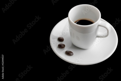 cup of coffee and coffee beans with space for text