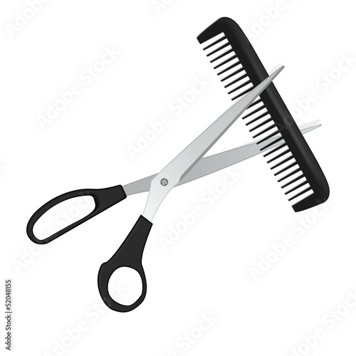 Scissors and comb for hair isolated on white