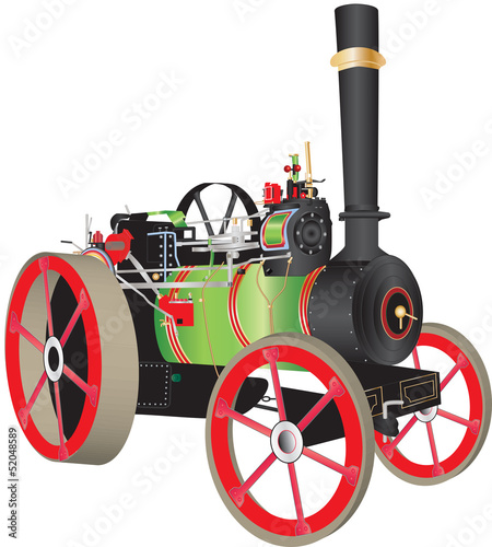 A Green and Red Steam Traction Engine