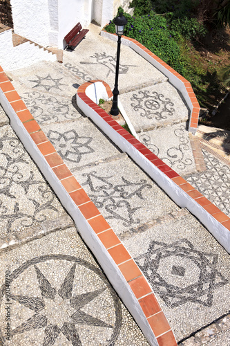 Mosaic walkway to a Mediterranean beach in Nerja