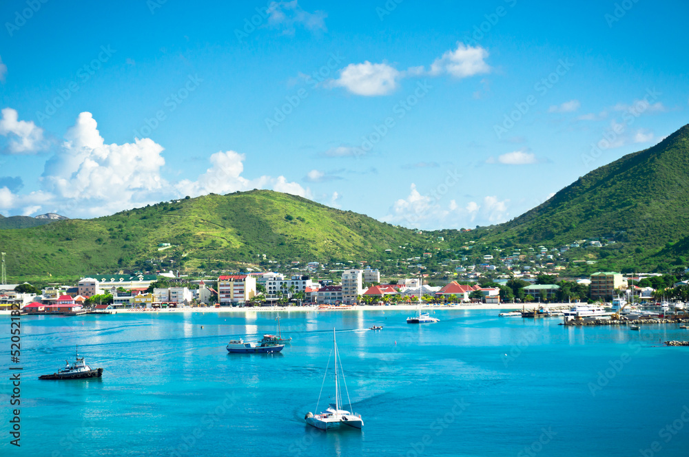 Beautiful panorama of Philipsburg, Saint Martin, Caribbean Islan