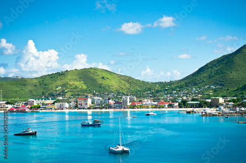 Beautiful panorama of Philipsburg, Saint Martin, Caribbean Islan photo