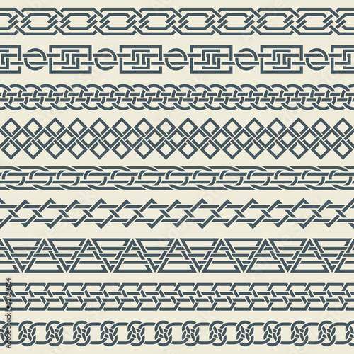 Set of seamless vintage borders in the form of celtic ornament