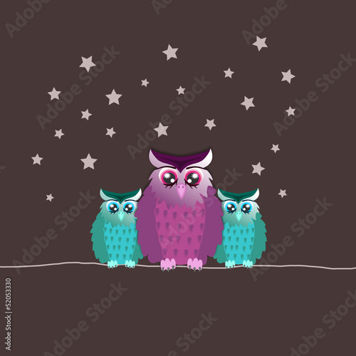 Familie Uhu mit Sternen