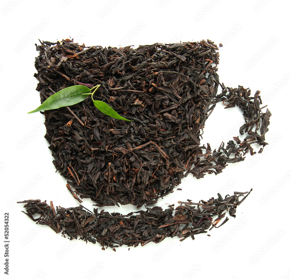 Dry black tea with green leaves, isolated on white Dry black tea with green leaves, isolated on white