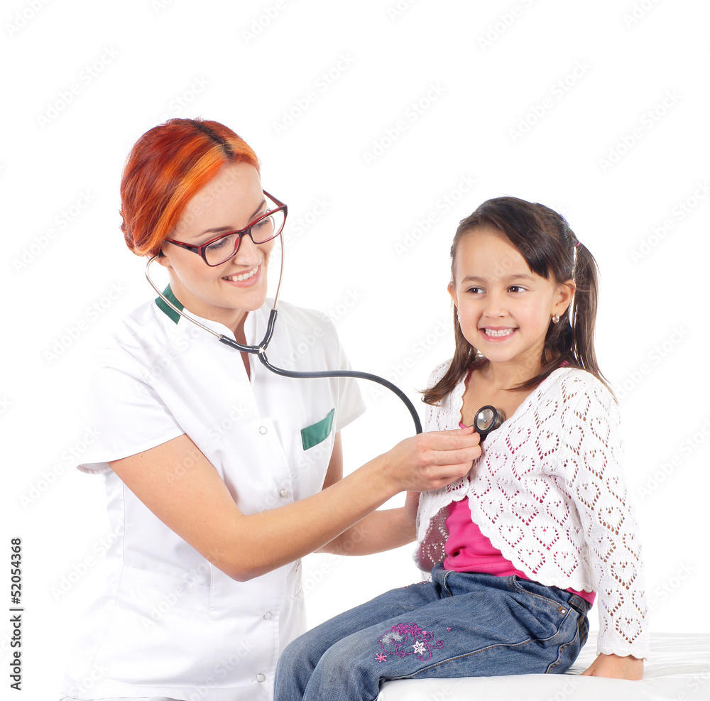 Attractive young doctor and the little girl isolated on white Attractive young doctor and the little girl isolated on white