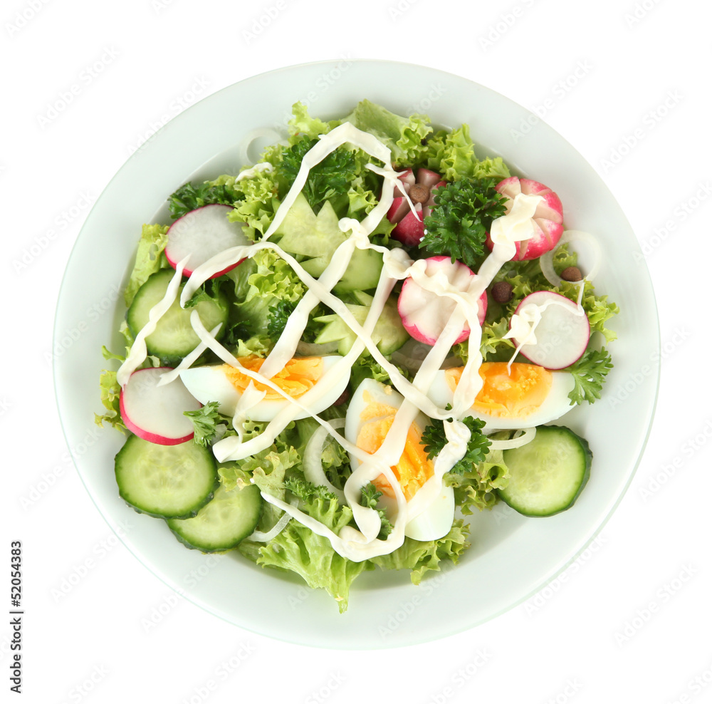 Fresh mixed salad with eggs, salad leaves and other vegetables,