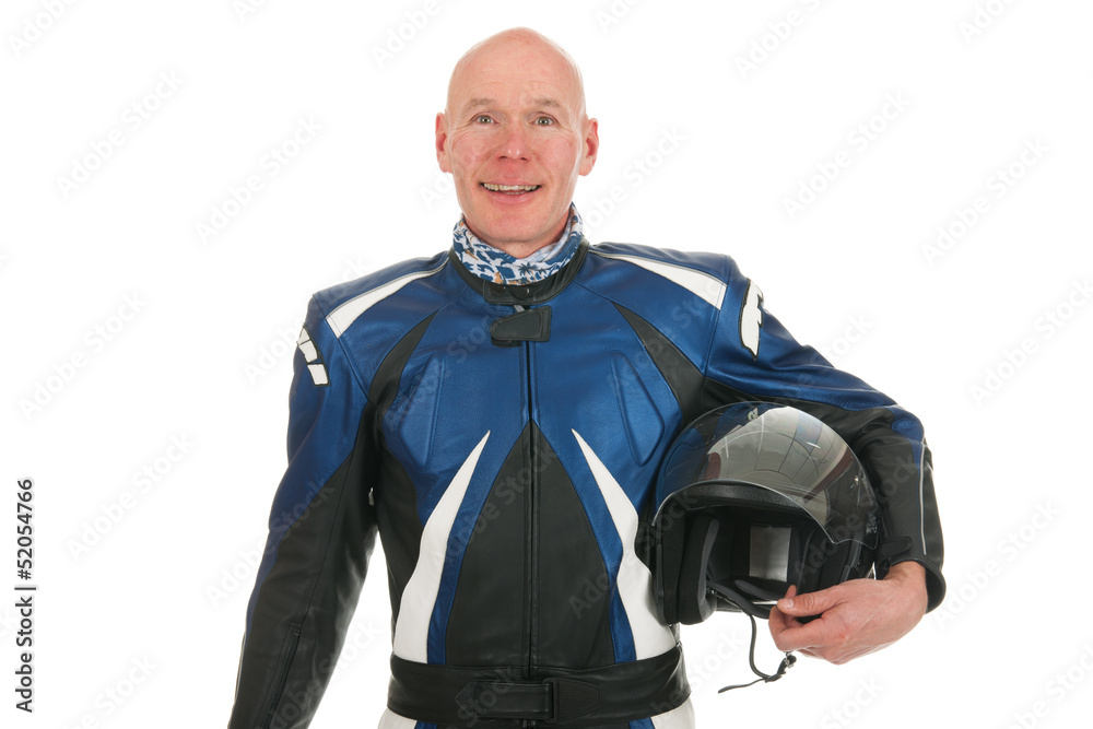 Motor biker in portrait