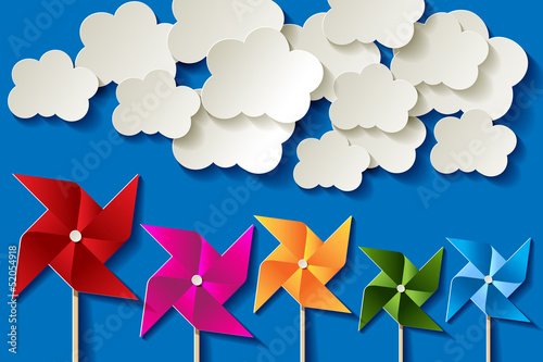 Papiermühle bunt Hintergrund Blau Himmel Wolken