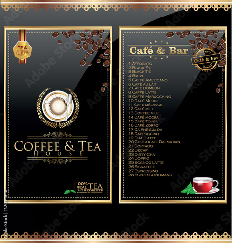Coffee and tea menu