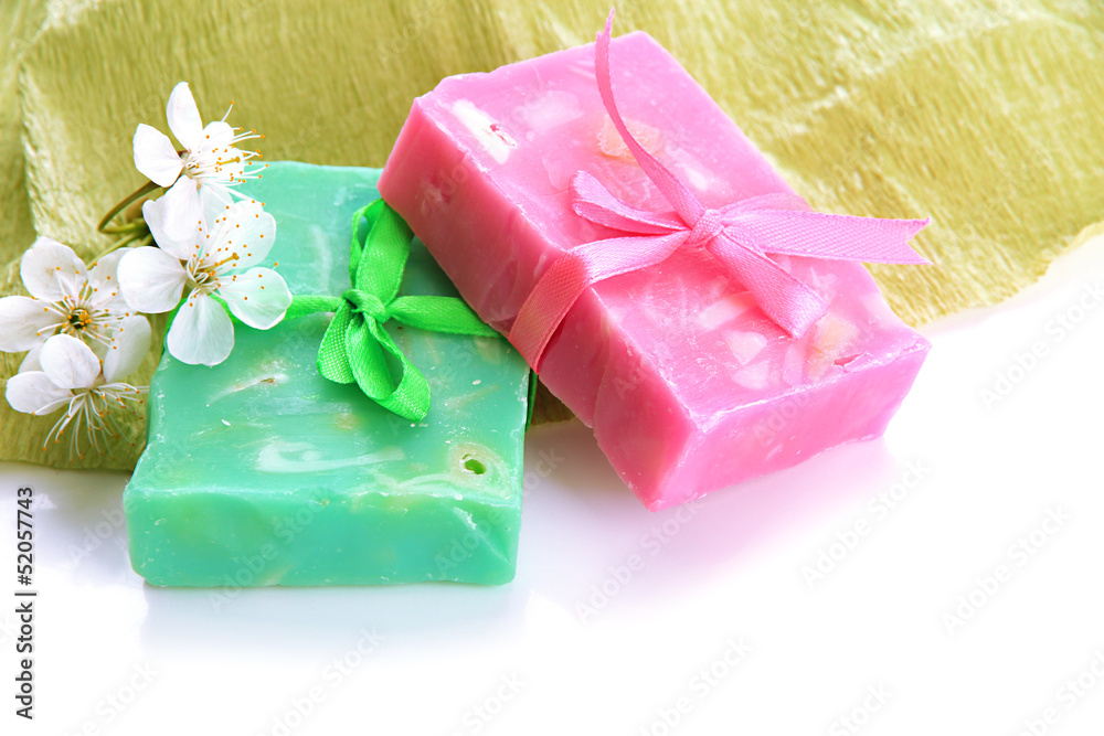 Natural handmade soap, isolated on white