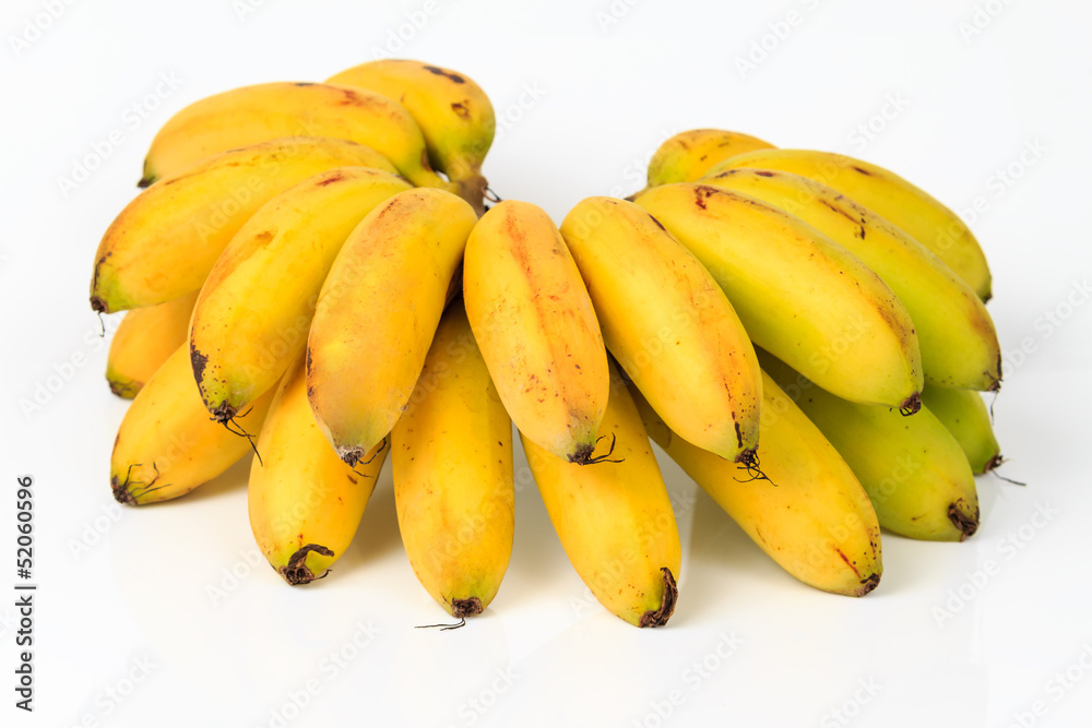 Banana bunch group on white background.