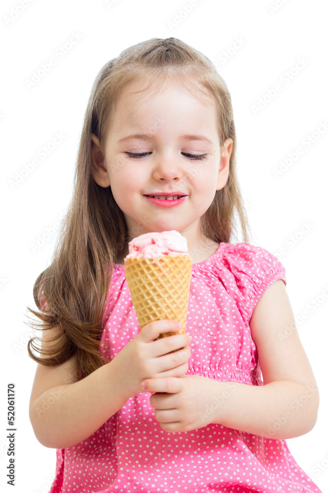 child girl eating ice cream isolated child girl eating ice cream isolated