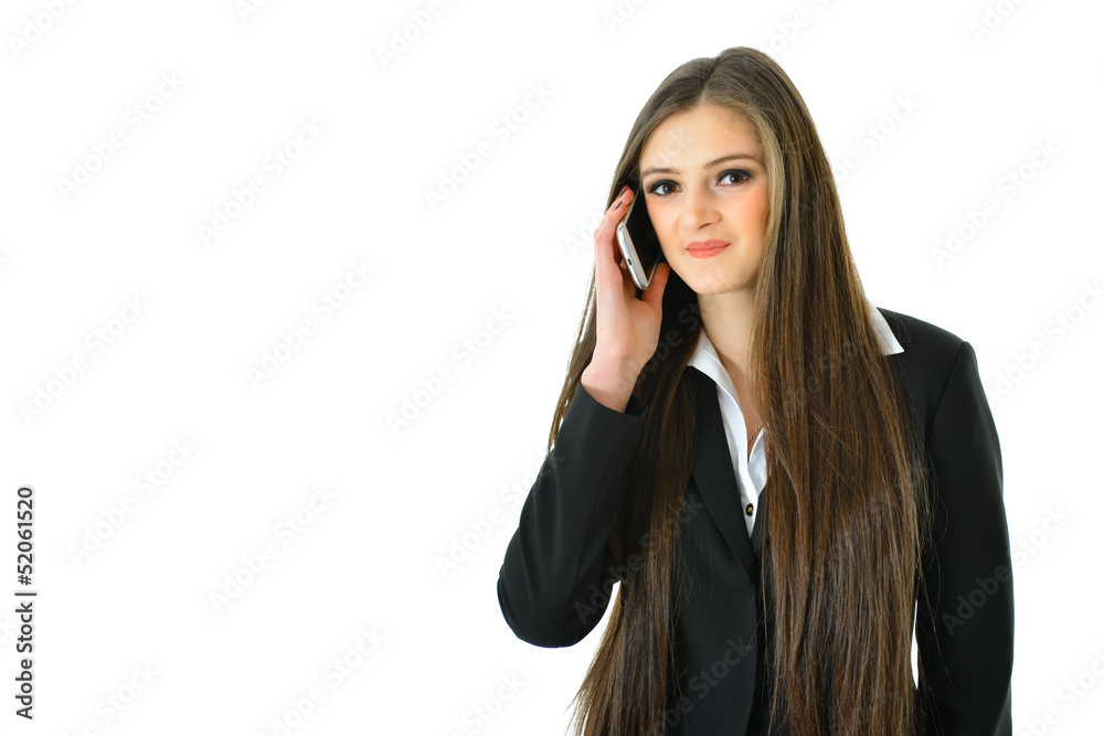 Business Woman on Phone Looking Straight Business Woman on Phone Looking Straight