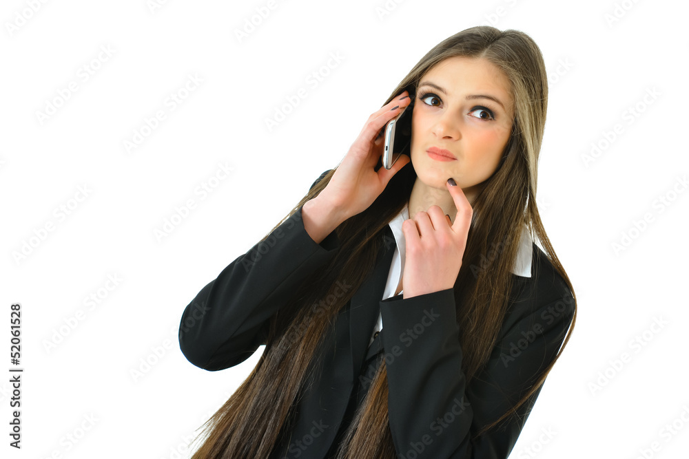 Business Woman on Phone Thinking Looking Up