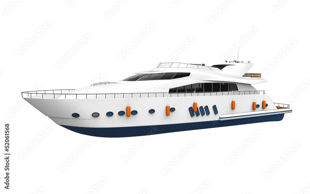 White Pleasure Yacht Isolated on White Background White Pleasure Yacht Isolated on White Background