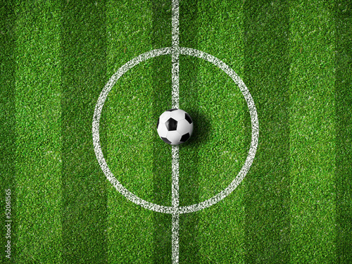 soccer field center and ball top view background