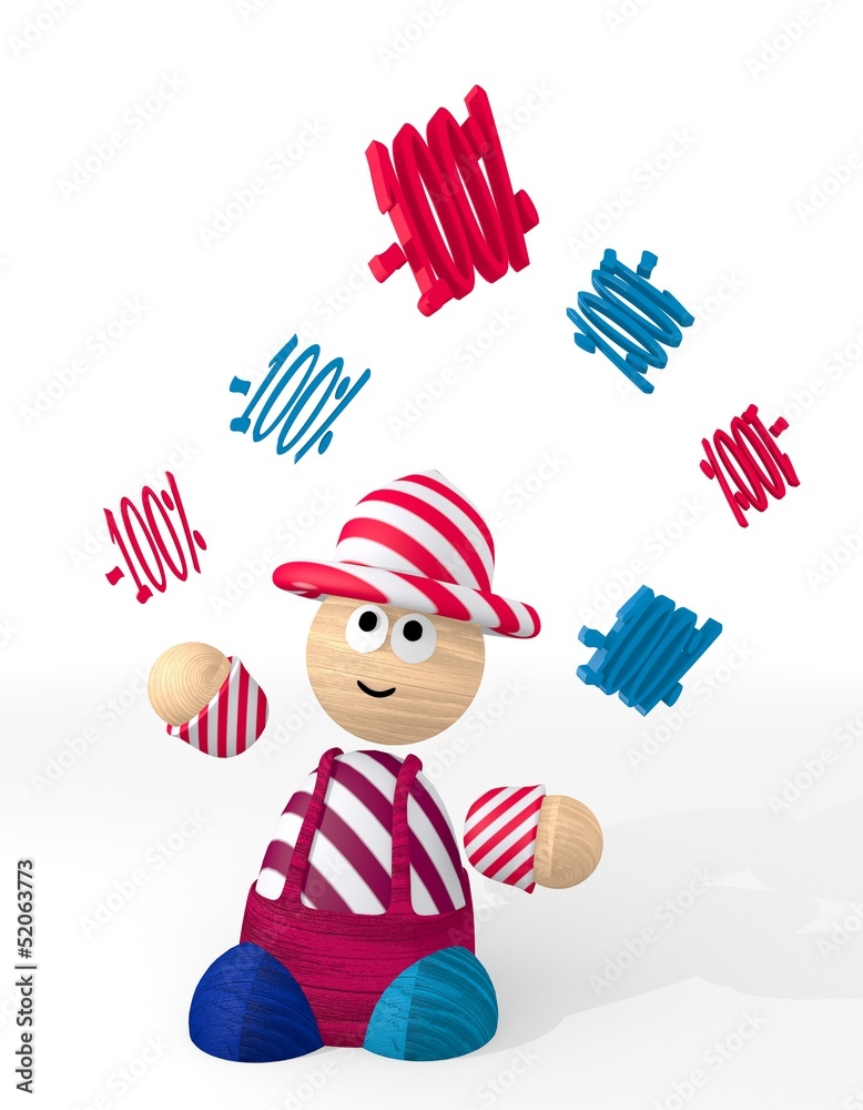 Fototapeta premium 3d graphic of a happy discount sign juggled by a clown