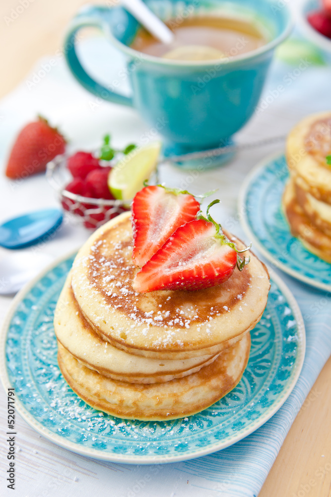 Pancakes with fresh berries for breakfast Pancakes with fresh berries for breakfast