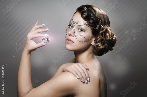 Quadro su tela Girl with diamond make up