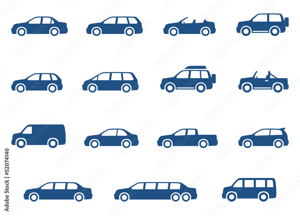 Cars icons set. Vector silhouettes of vehicles