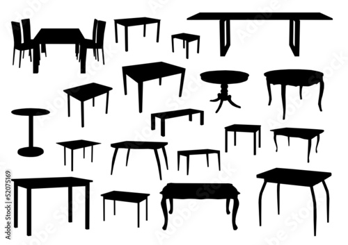 Set of table silhouettes