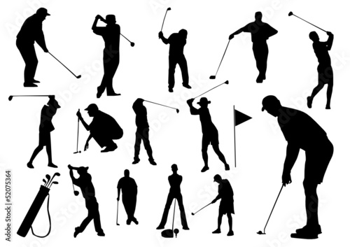 Set of golf players silhouettes