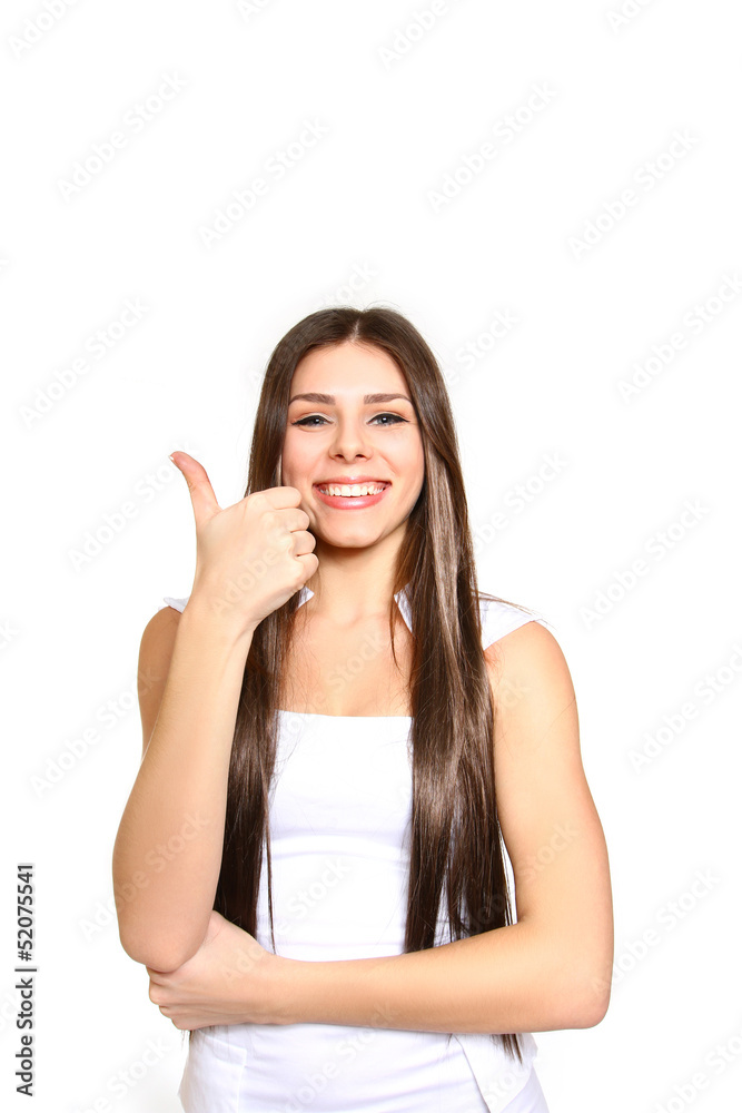 Beautiful smiling business woman standing against white backgrou Beautiful smiling business woman standing against white backgrou