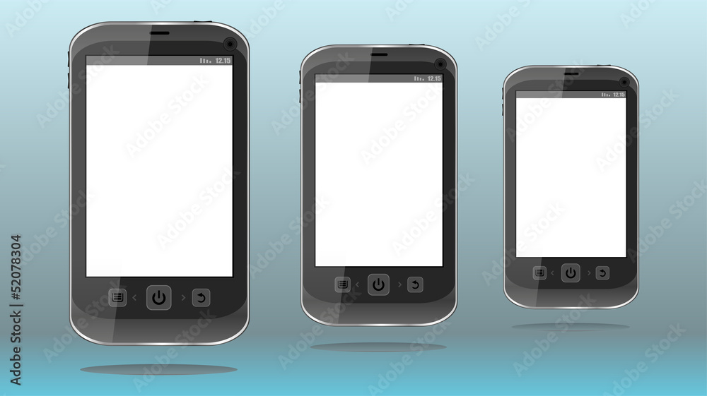 Group of black smartphones isolated on white background. 3d Group of black smartphones isolated on white background. 3d