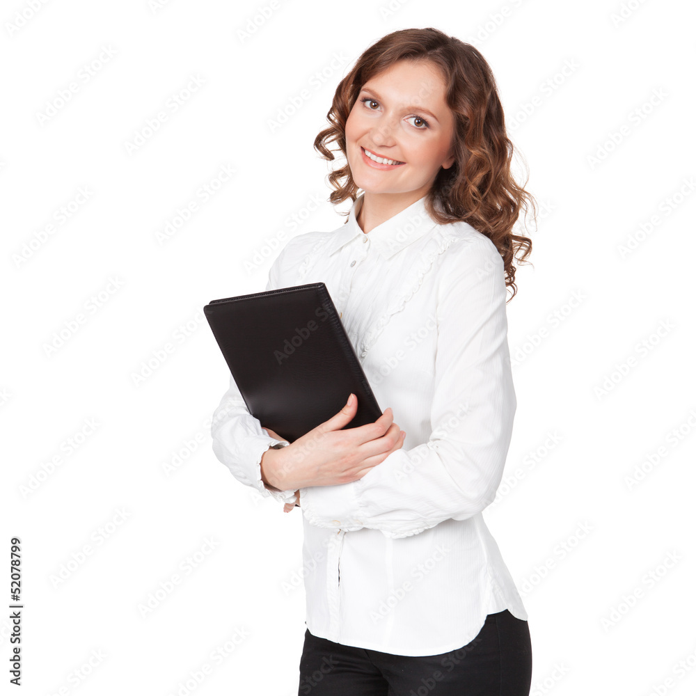 Portrait of smiling business woman with paper folder Portrait of smiling business woman with paper folder