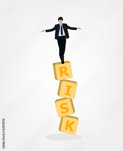 Man balance on risk box