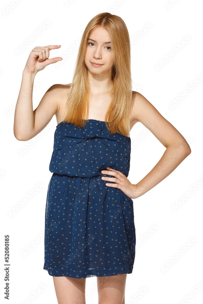 Girl holding empty copy space in her fingers Girl holding empty copy space in her fingers