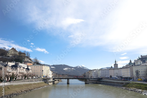 Austrian city of Salzburg in spring time on the river © Bokicbo