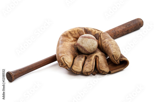 Photography Vintage baseball, glove and bat isolated on white